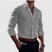 Gestreiftes Herrenhemd | Lange Ärmel | Knöpfe | Kragen | Slim Fit-Schwarz-S-Luzern Mode