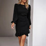 Elegantes Damenkleid mit Langarm und Rüschen-Design-Schwarz-S-Luzern Mode
