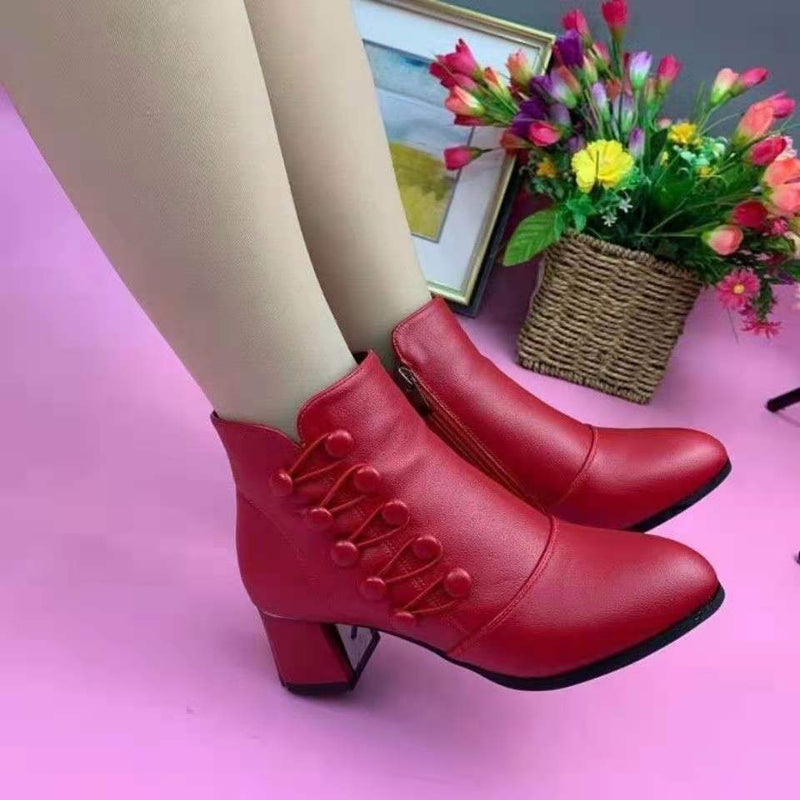 Damen Stiefeletten mit Absatz und Schnürung für Herbst/Winter-Rot-35-Luzern Mode