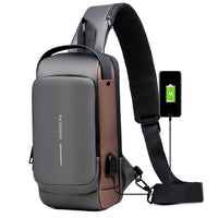 Diebstahlsicherer Rucksack mit USB-Ladeanschluss und Schloss-Grau & Braun-Luzern Mode