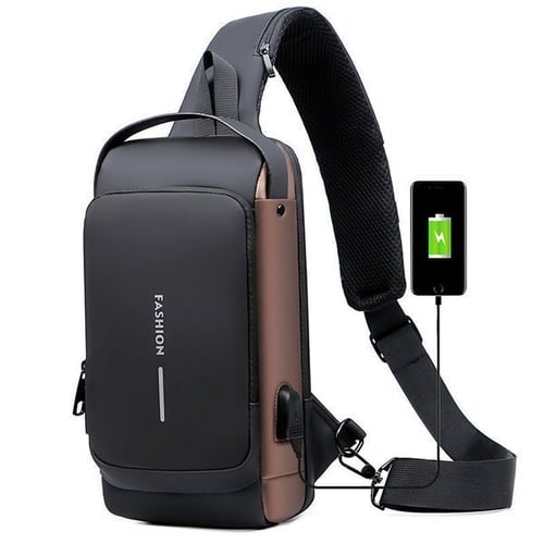 Diebstahlsicherer Rucksack mit USB-Ladeanschluss und Schloss-Schwarz & Braun-Luzern Mode