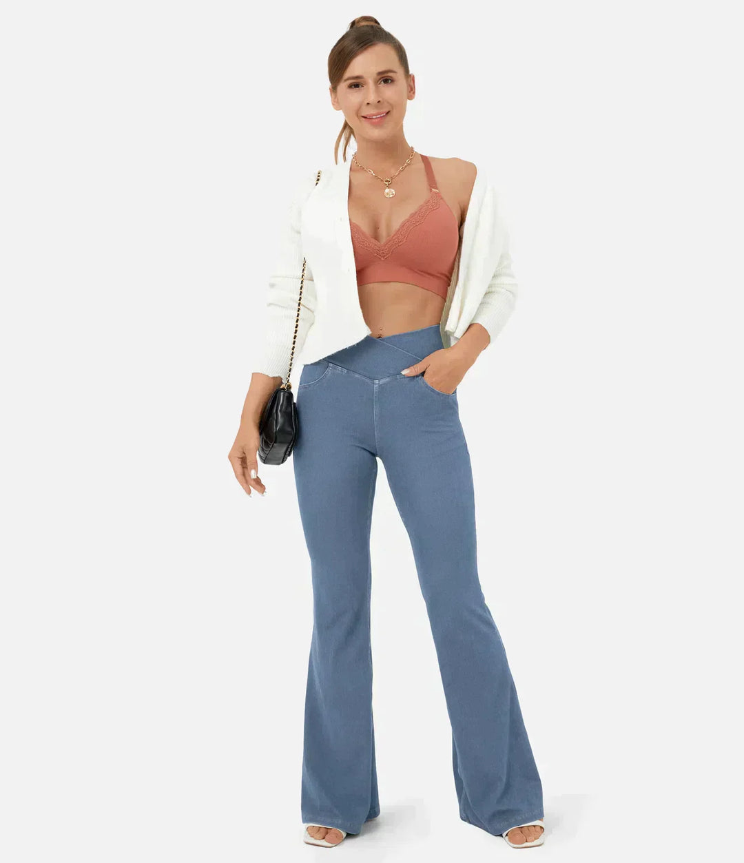 Damen Schlaghose mit Hohem Bund und Taschen - Bequem & Modisch-Luzern Mode