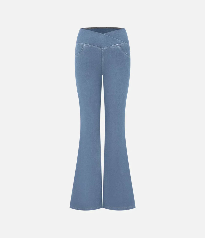 Damen Schlaghose mit Hohem Bund und Taschen - Bequem & Modisch-Luzern Mode