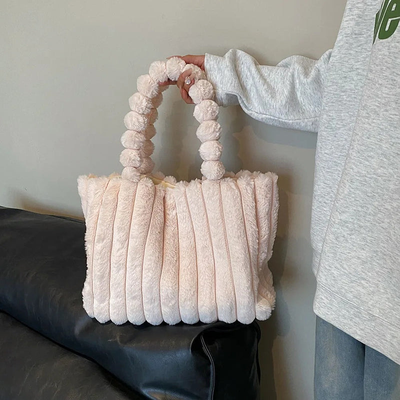 Luxuriöse Damenhandtasche aus Kunstpelz mit Tragegriff-Luzern Mode