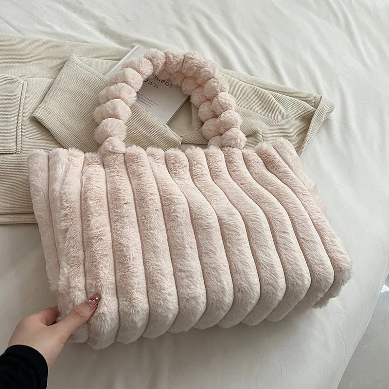 Luxuriöse Damenhandtasche aus Kunstpelz mit Tragegriff-Luzern Mode