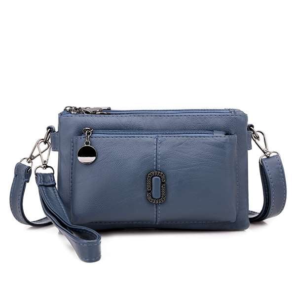 Damen Lederhandtasche mit abnehmbarem Schulterriemen-Blau-Luzern Mode