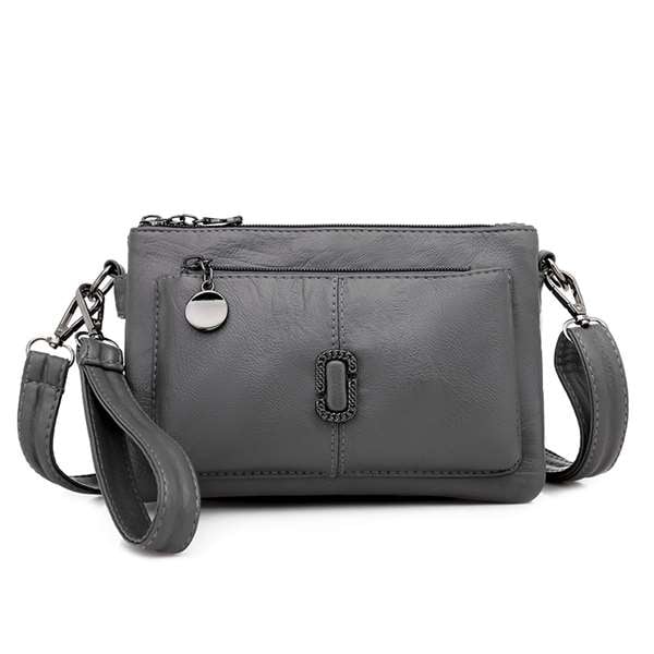 Damen Lederhandtasche mit abnehmbarem Schulterriemen-Dunkelgrau-Luzern Mode