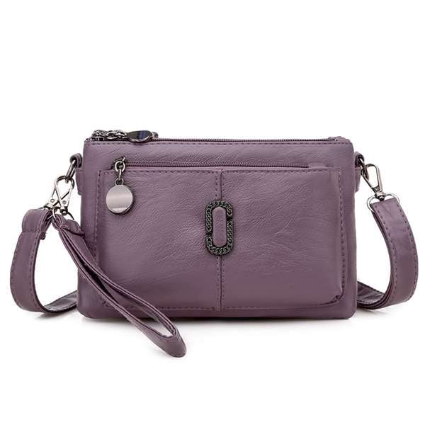 Damen Lederhandtasche mit abnehmbarem Schulterriemen-Lila-Luzern Mode