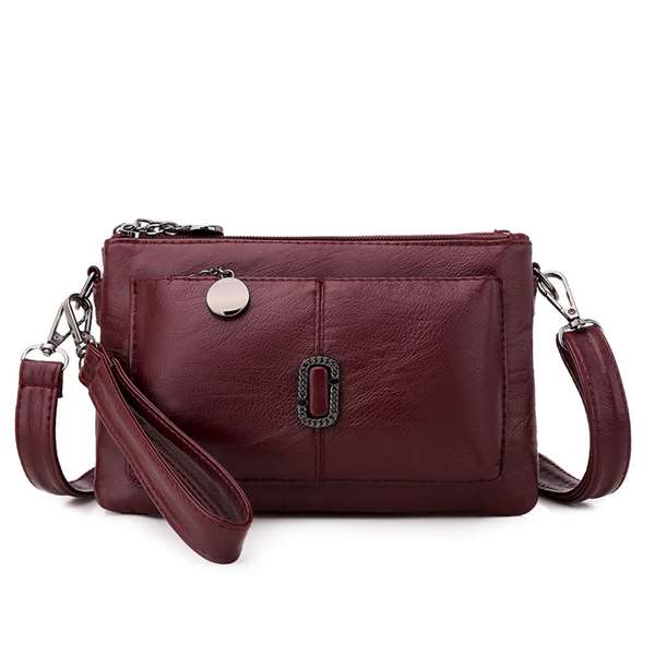 Damen Lederhandtasche mit abnehmbarem Schulterriemen-Rot-Luzern Mode