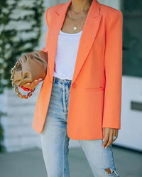 Farbige Damenblazer | Uni | Einknopf | Taschen | Lange Ärmel-Orange-S-Luzern Mode