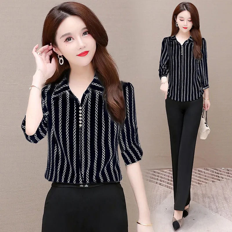 Chiffon Bluse Damen | Umlegekragen | halbe Ärmel | Knopfleiste | locker | knitterfrei-Schwarz-L-Luzern Mode