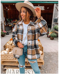 Damen Karohemd Oversize mit Tasche für Herbstmode-Braun Akzent-S-Luzern Mode