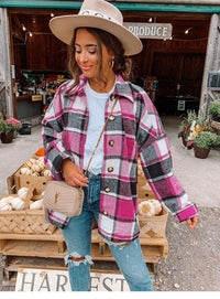 Damen Karohemd Oversize mit Tasche für Herbstmode-Leuchtend rosa Akzent-S-Luzern Mode