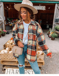 Damen Karohemd Oversize mit Tasche für Herbstmode-Orange Akzent-S-Luzern Mode