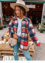 Damen Karohemd Oversize mit Tasche für Herbstmode-Rot Akzent-S-Luzern Mode