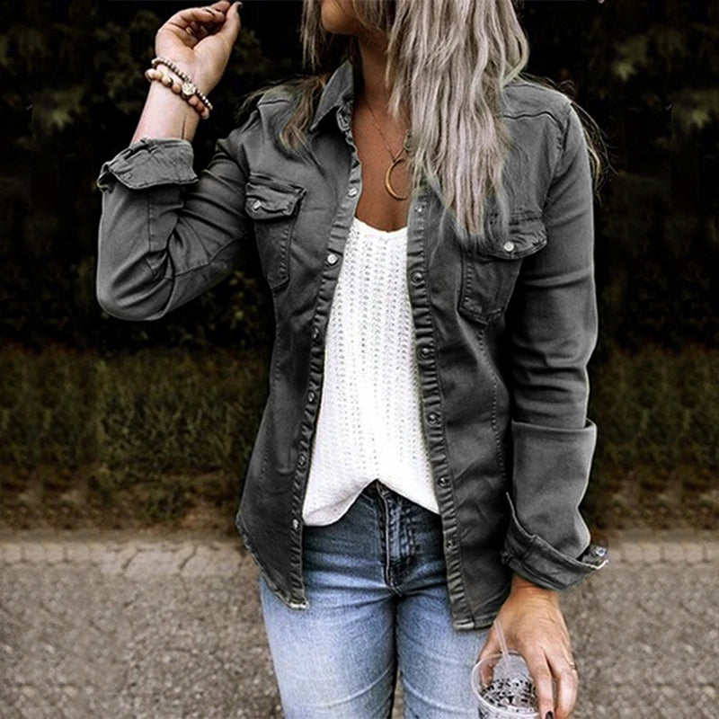 Damen Jeansjacke | Taschen | Baumwolle | Langarm | Knopfleiste -Luzern Mode