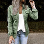 Damen Jeansjacke | Taschen | Baumwolle | Langarm | Knopfleiste -Grün-S-Luzern Mode