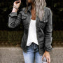 Damen Jeansjacke | Taschen | Baumwolle | Langarm | Knopfleiste -Schwarz-S-Luzern Mode
