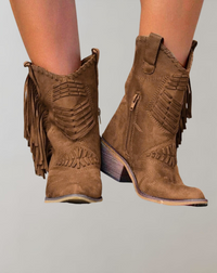 Damen Westernstiefel mit Fransen und Stickerei Design-Braun-35-Luzern Mode