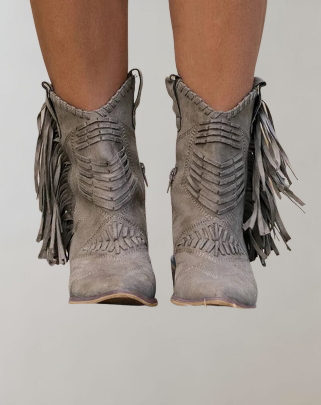 Damen Westernstiefel mit Fransen und Stickerei Design-Grau-35-Luzern Mode