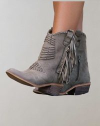 Damen Westernstiefel mit Fransen und Stickerei Design-Khaki-35-Luzern Mode