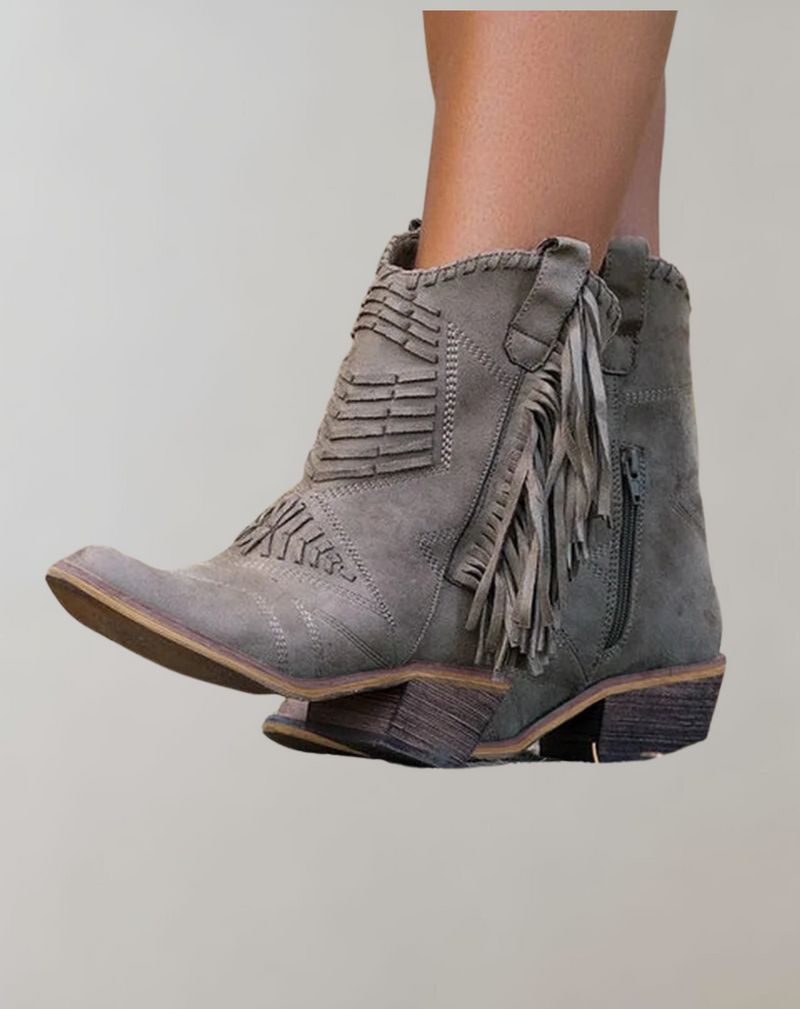 Damen Westernstiefel mit Fransen und Stickerei Design-Khaki-35-Luzern Mode
