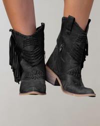Damen Westernstiefel mit Fransen und Stickerei Design-Schwarz-35-Luzern Mode
