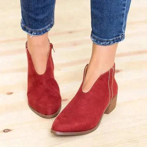 Alamea Damen V-Cut Rits Stiefeletten mit Blockabsatz-Rot-36-Luzern Mode