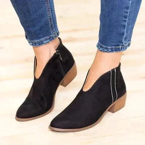 Alamea Damen V-Cut Rits Stiefeletten mit Blockabsatz-Schwarz-36-Luzern Mode