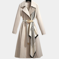 Damen Trenchcoat mit Gürtel - Eleganter Mantel für Herbst-Beige-XS-Luzern Mode