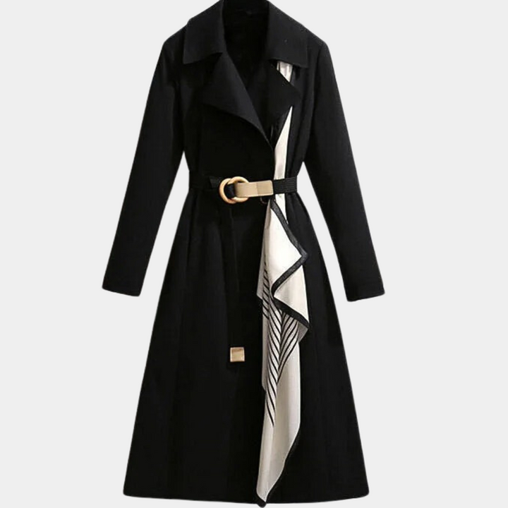 Damen Trenchcoat mit Gürtel - Eleganter Mantel für Herbst-Schwarz-XS-Luzern Mode