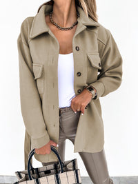 Damen Übergangsjacke mit Taschen und Knopfleiste Elegant-Khaki-M-Luzern Mode