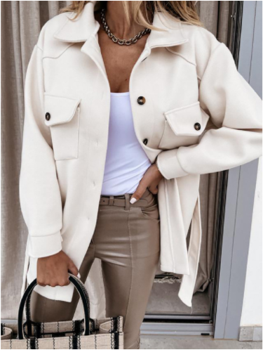 Damen Übergangsjacke mit Taschen und Knopfleiste Elegant-Weiß-M-Luzern Mode