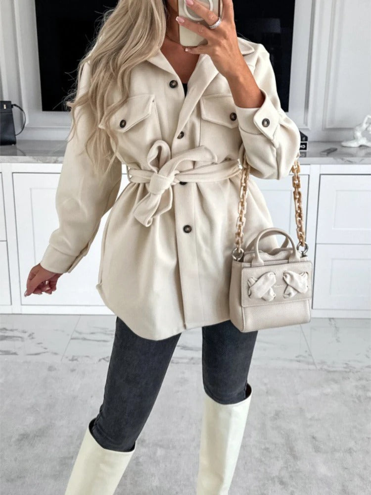 Damen Übergangsjacke mit Taschen und Knopfleiste Elegant-Weiß-S-Luzern Mode