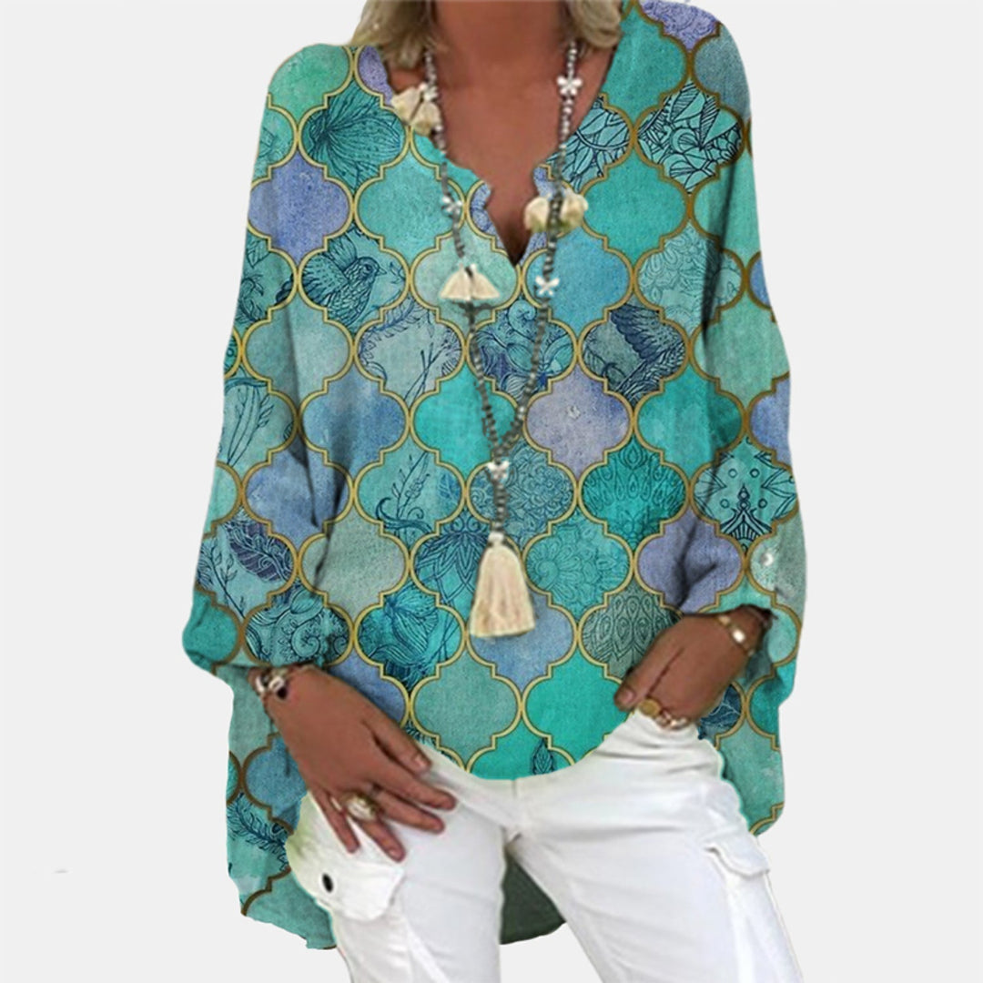 Damenbluse | Leinen | Lange Ärmel | Lockerer Schnitt | Atmungsaktiv-Grün Lila-S-Luzern Mode