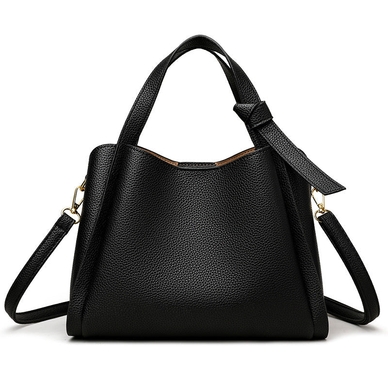 Luxuriöse Damenhandtasche aus Leder mit Schulterriemen-Schwarz-Luzern Mode