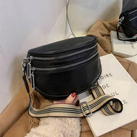 Hüfttasche Leder Unisex mit Verstellbarem Gurt für Reisen-Schwarz-25x20x9.5cm-Luzern Mode
