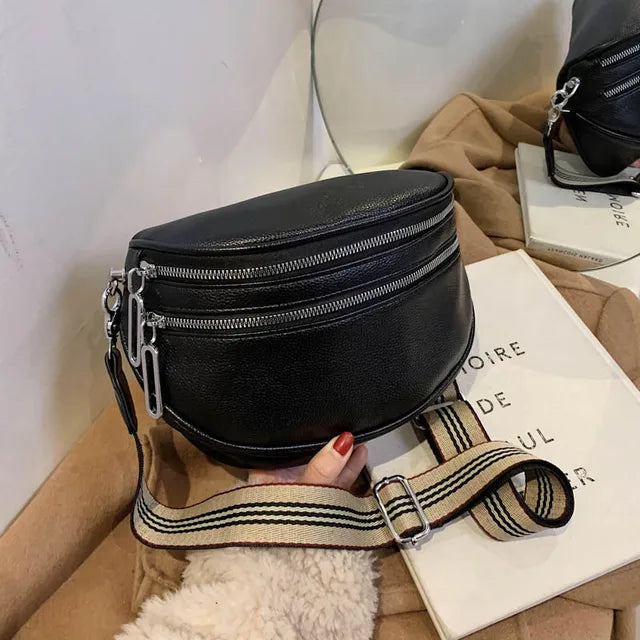 Hüfttasche Leder Unisex mit Verstellbarem Gurt für Reisen-Schwarz-25x20x9.5cm-Luzern Mode