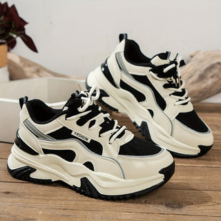 Damen Sneakers | Hohe Sohle | Halbhoch | Schnürverschluss | 2-Farbig-Schwarz-35-Luzern Mode