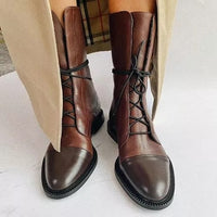 Damen Leder Stiefeletten mit Schnürung für Herbst/Winter-Braun-35-Luzern Mode