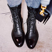 Damen Leder Stiefeletten mit Schnürung für Herbst/Winter-Luzern Mode