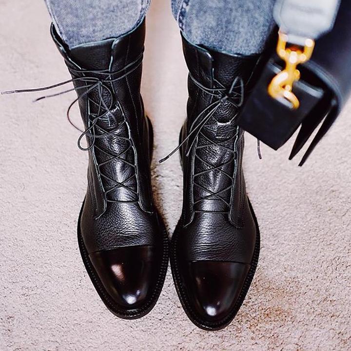 Damen Leder Stiefeletten mit Schnürung für Herbst/Winter-Luzern Mode