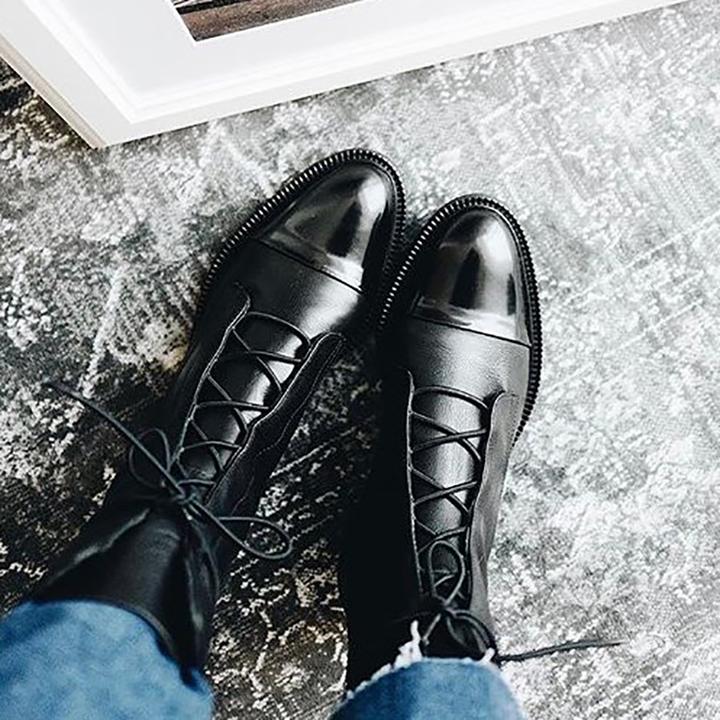 Damen Leder Stiefeletten mit Schnürung für Herbst/Winter-Luzern Mode
