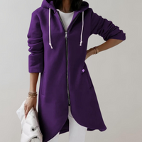 Langer Damen Kapuzenpullover mit Reißverschluss und Taschen-Lila-S-Luzern Mode