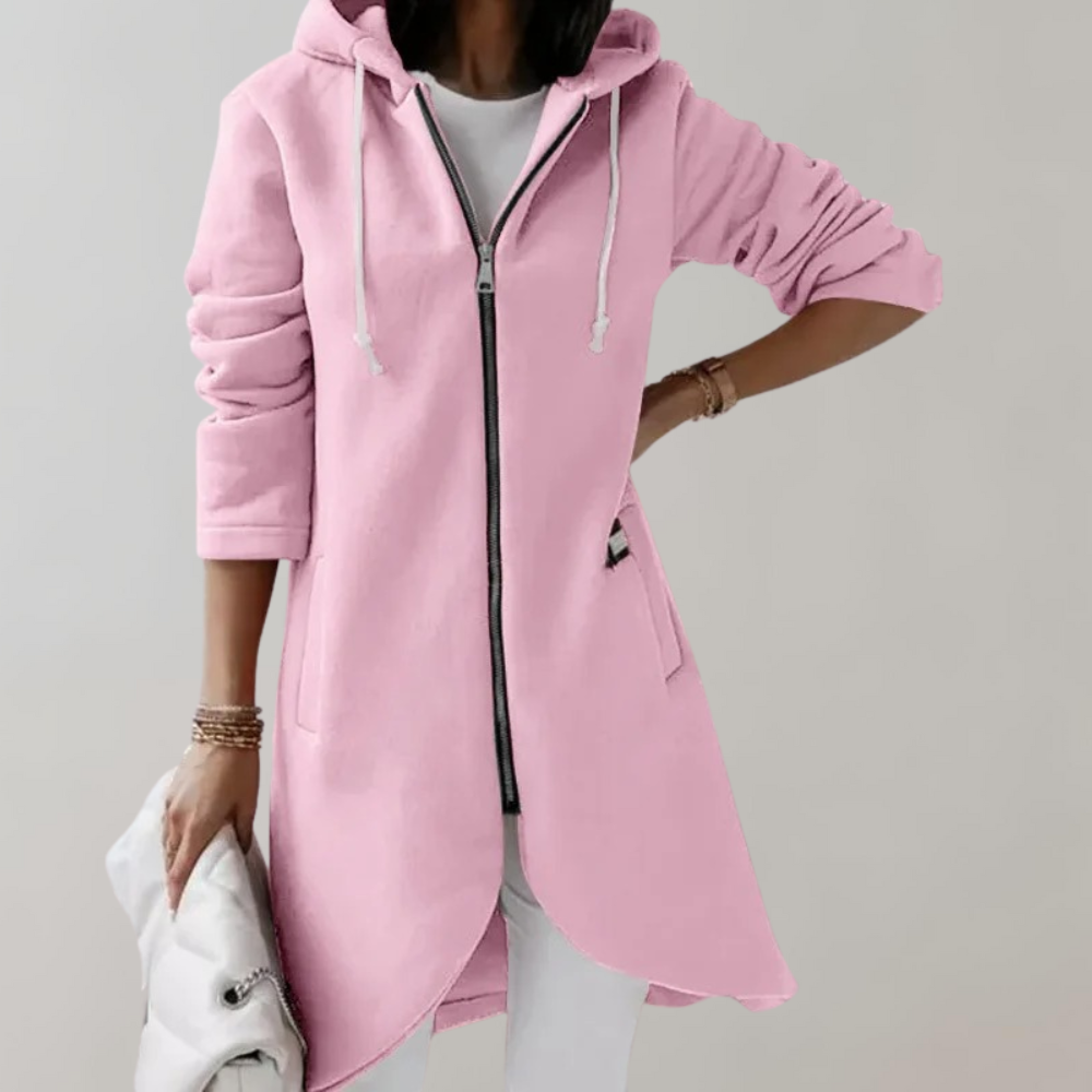 Langer Damen Kapuzenpullover mit Reißverschluss und Taschen-Rosa-S-Luzern Mode