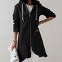 Langer Damen Kapuzenpullover mit Reißverschluss und Taschen-Schwarz-S-Luzern Mode