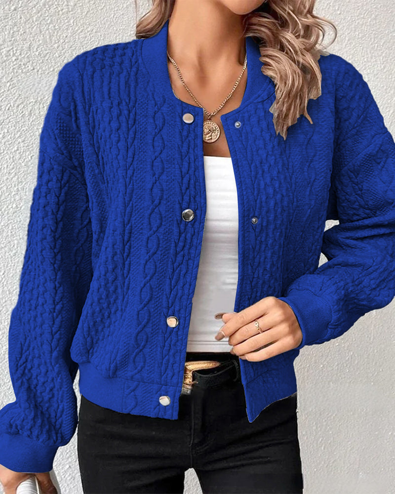 Damen Strickjacke mit Zopfmuster und Knopfleiste-Bla-S-Luzern Mode