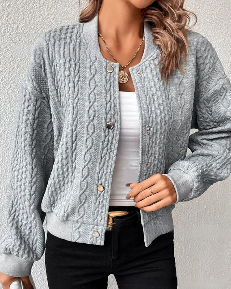 Damen Strickjacke mit Zopfmuster und Knopfleiste-Grau-S-Luzern Mode