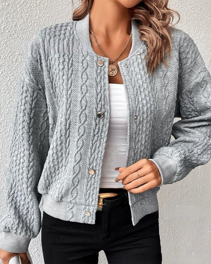 Damen Strickjacke mit Zopfmuster und Knopfleiste-Grau-S-Luzern Mode