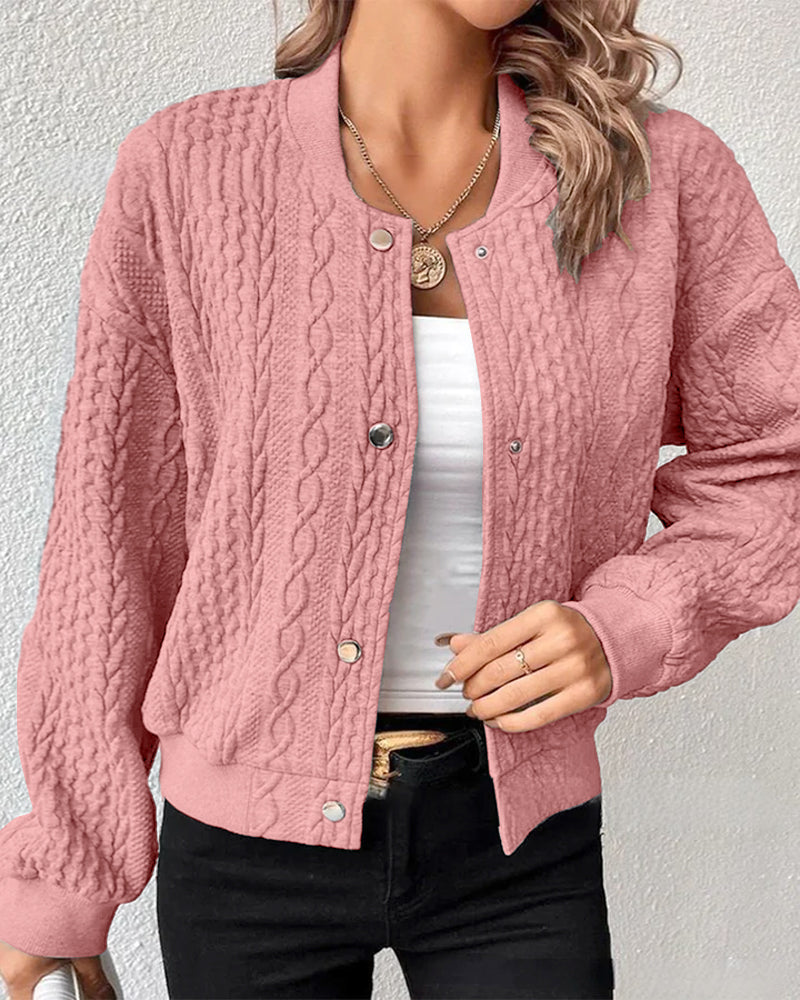 Damen Strickjacke mit Zopfmuster und Knopfleiste-Rosa-S-Luzern Mode